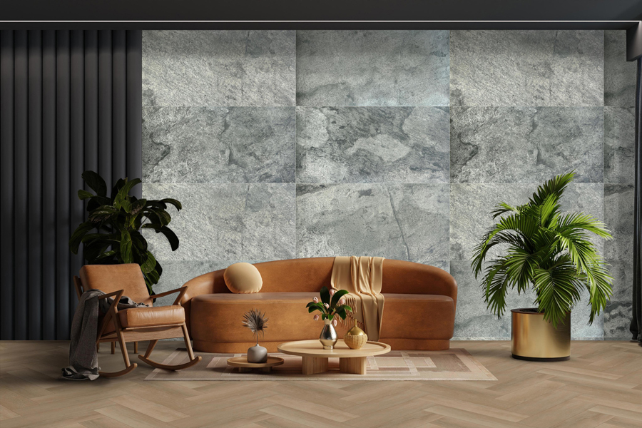 Wandpaneel Check real stone 20003 Glimmerschiefer Silber 122 x 61 cm